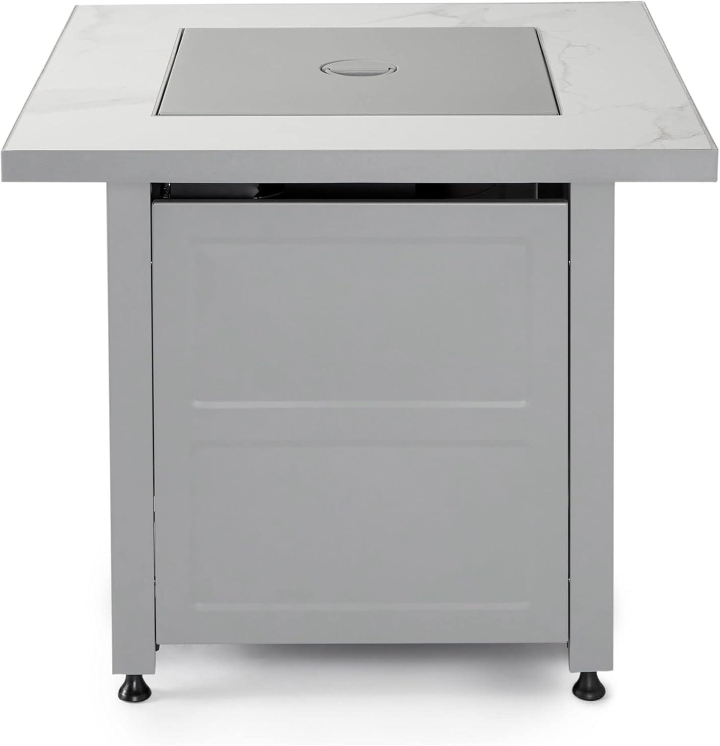 Mr. Bar-B-Q Endless Summer All Weather Outdoor Fire Pit Table with Faux Marble Finish, Black Glass