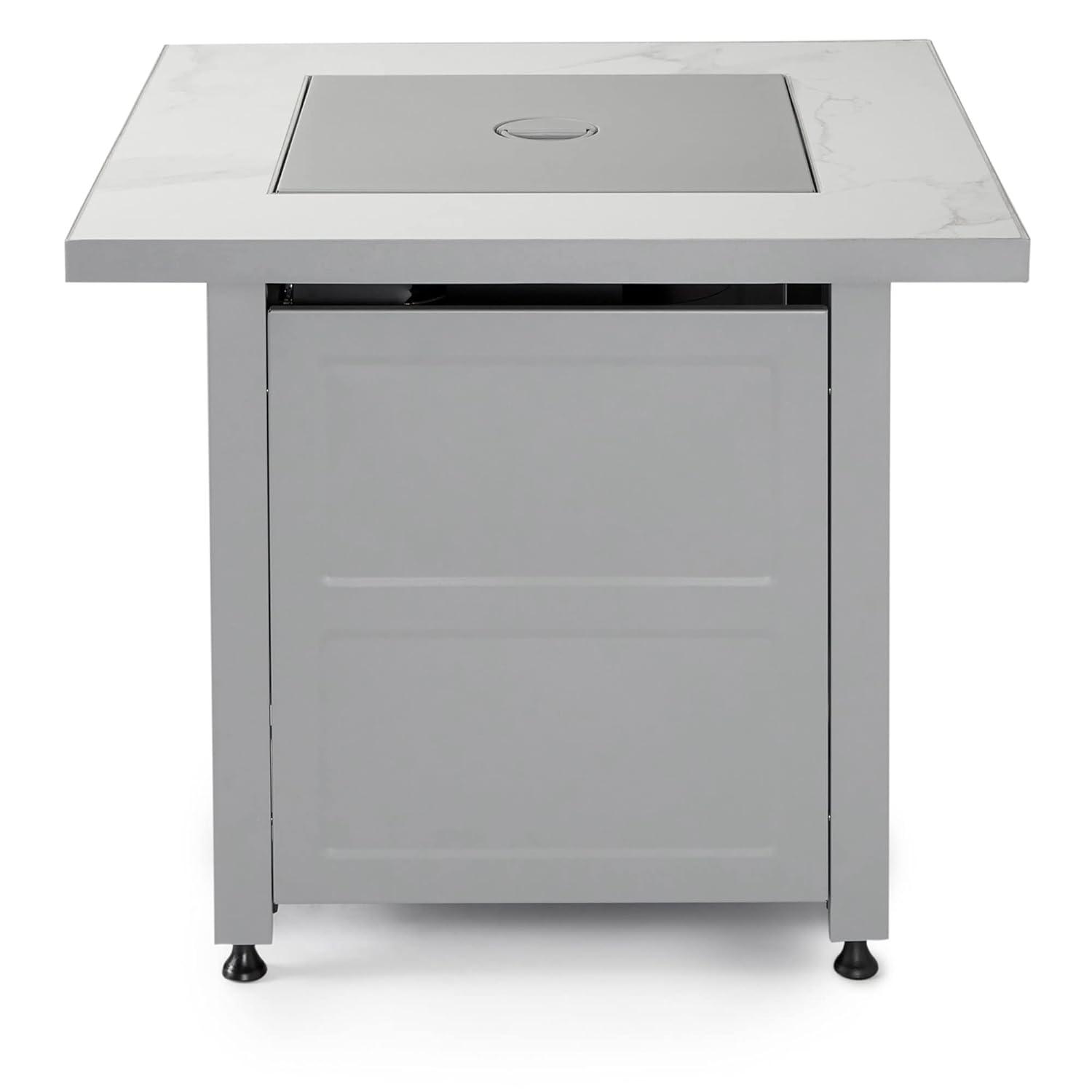 Mr. Bar-B-Q Endless Summer All Weather Outdoor Fire Pit Table with Faux Marble Finish, Black Glass