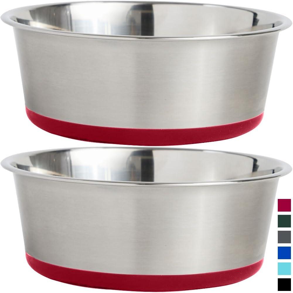 Dog Bowl Set of 2, Heavy Duty Stainless Steel Bowls by Gorilla Grip, Holds 2 Cups, Red