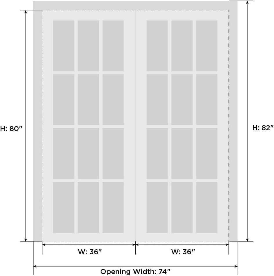 Sartodoors Solid French Double Doors, 12-Lite Clear Glass Panels, Wood with Regular Panel Frame Trims, Sturdy White Silk Finish for Bathroom/Bedroom | Felicia 3355 | Size:72"x80"