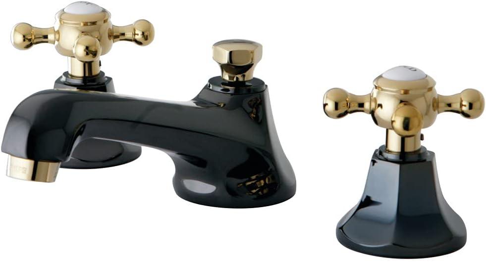 Kingston Brass Water Onyx Two-Handle 3-Hole Deck Mount Widespread Bathroom Faucet with Brass Pop-Up Drain