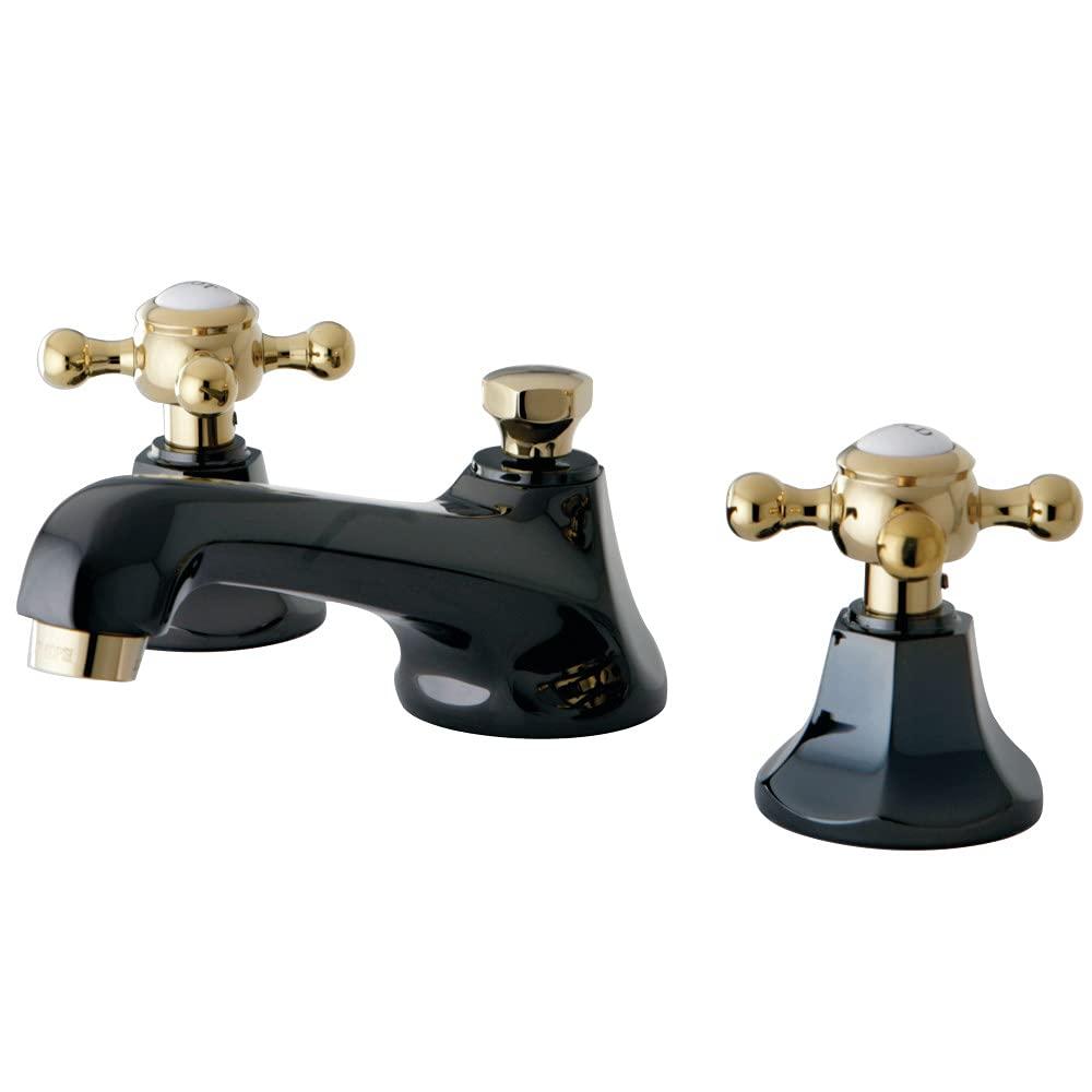 Kingston Brass Water Onyx Two-Handle 3-Hole Deck Mount Widespread Bathroom Faucet with Brass Pop-Up Drain