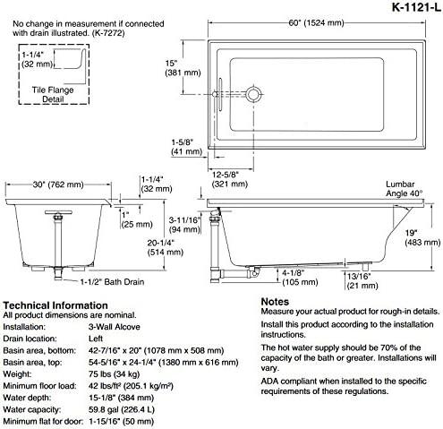 Underscore 60" x 30" Drop In Soaking Acrylic Bathtub