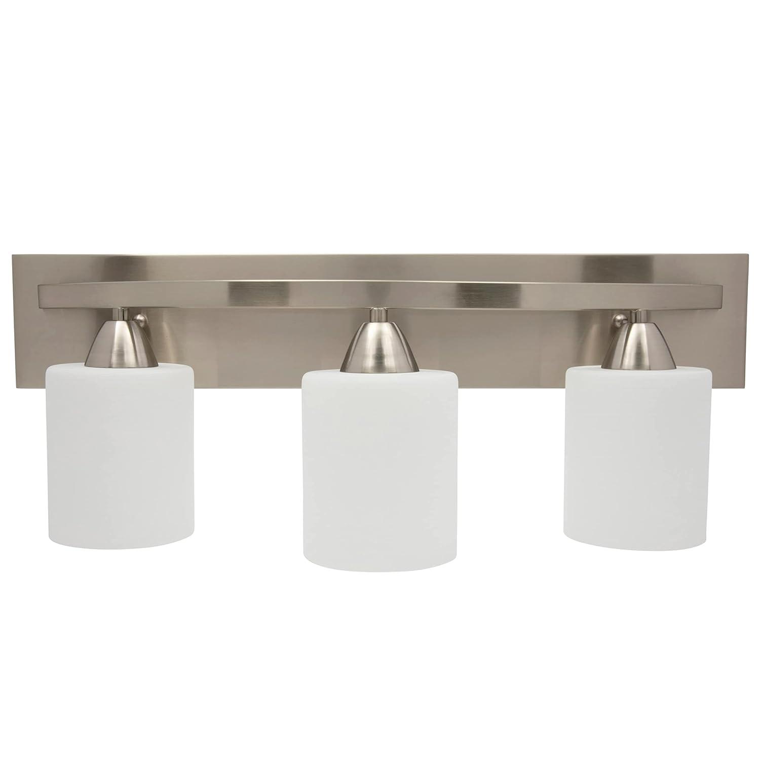 Dorence Bathroom Vanity Light Bar - Modern Glass Shade, Brushed Nickel Finish, 3 Lights, E26 100W LED - Ideal Bathroom Lights Fixtures for Over Mirror and Vanity