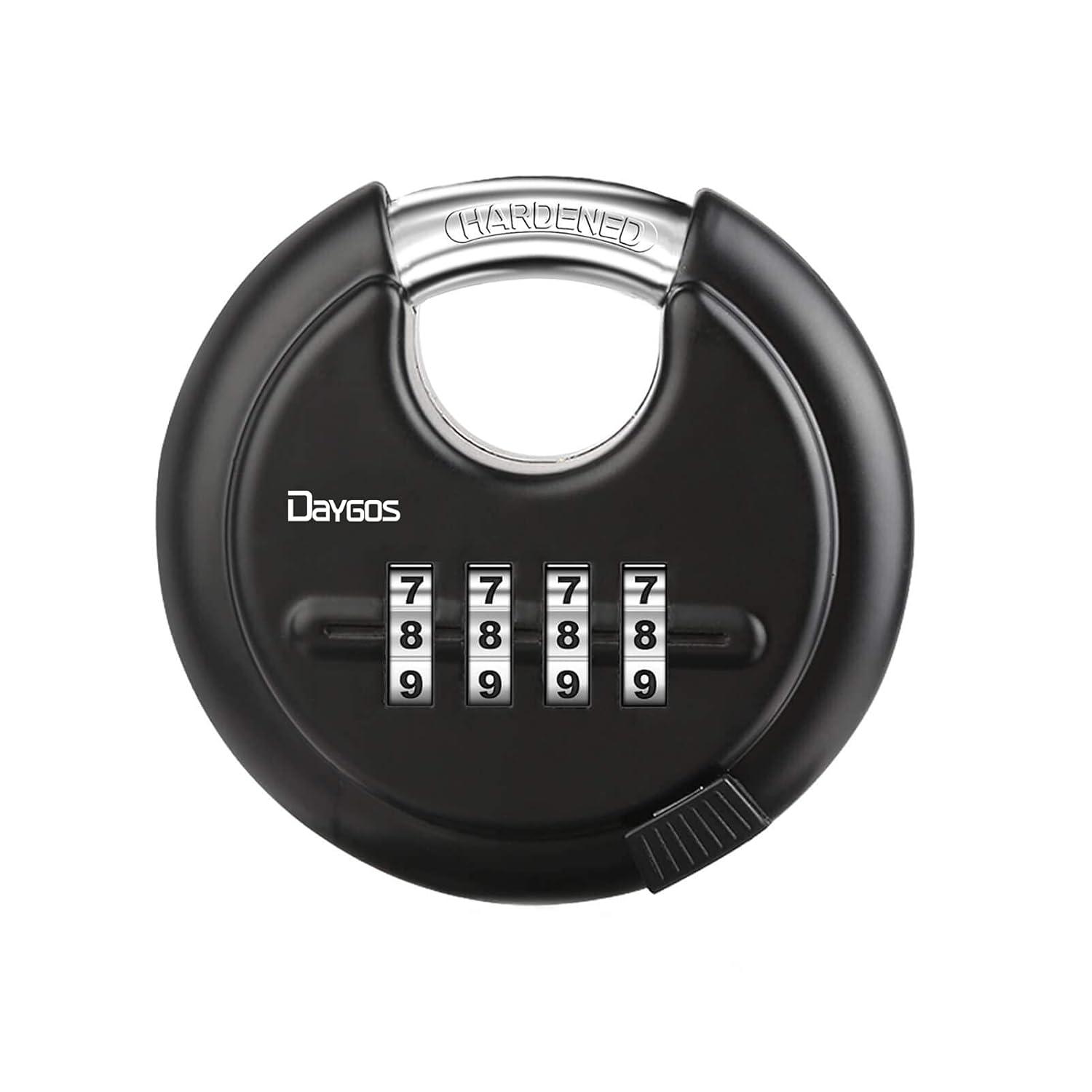DAYGOS Combination Disc Padlocks for Outdoor - Heavy Duty 4 Digit Code Lock, Combo Discus Lock for Storage Unit,Gate,Fence,Traile(3/8-in Shackle,1PCS,Black)
