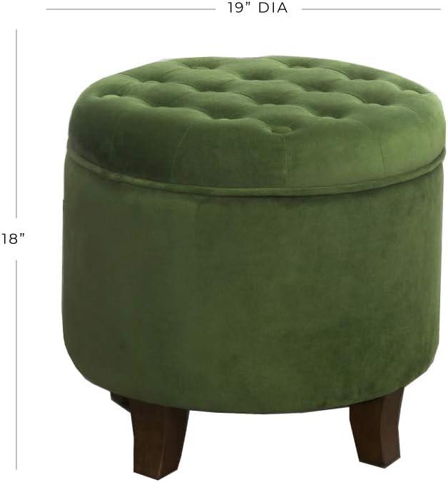 Forest Green Velvet Tufted Round Storage Ottoman