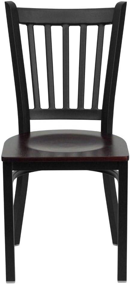 Windsor High Slat Side Chair in Black Steel with Mahogany Wood Seat