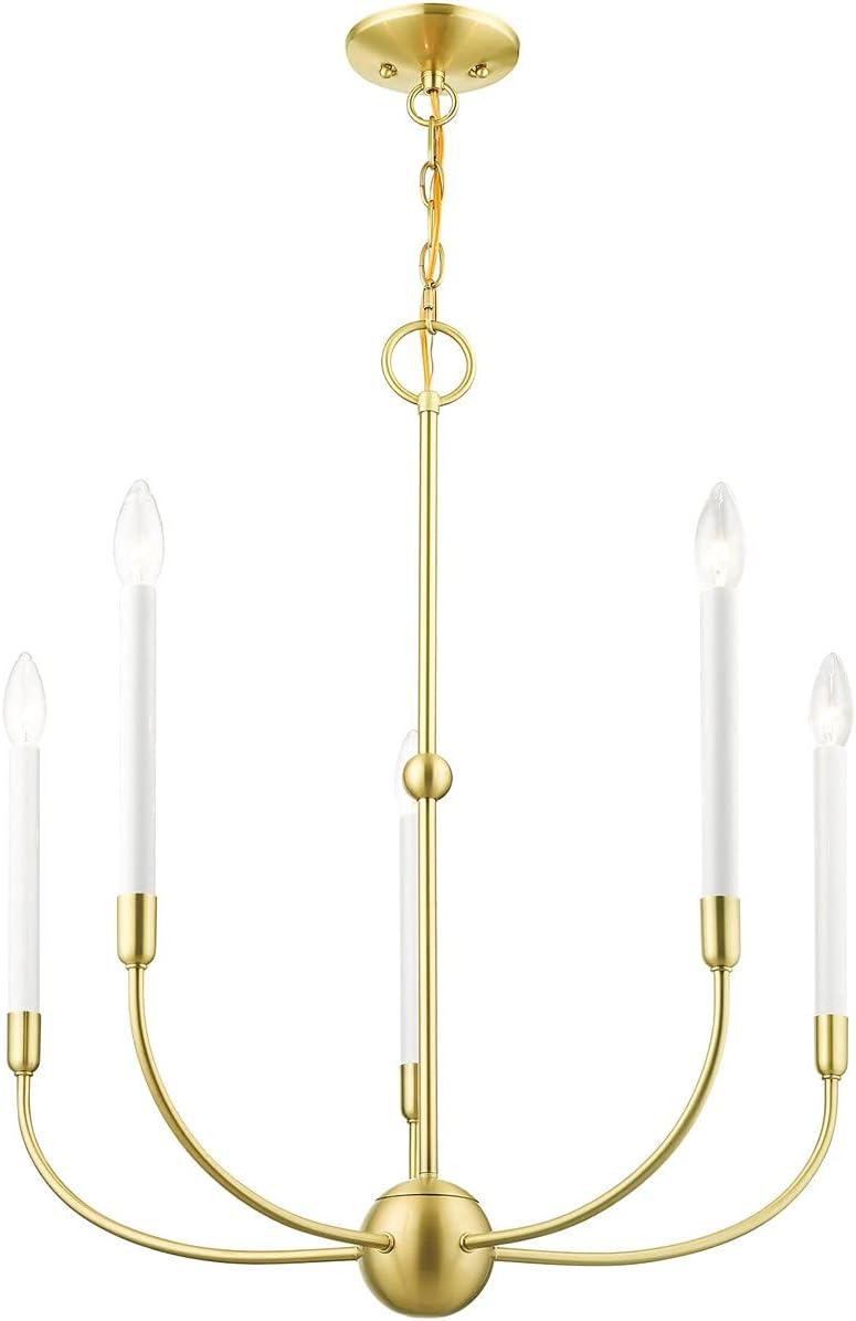 Satin Brass 5-Light Chandelier with Crystal Accents