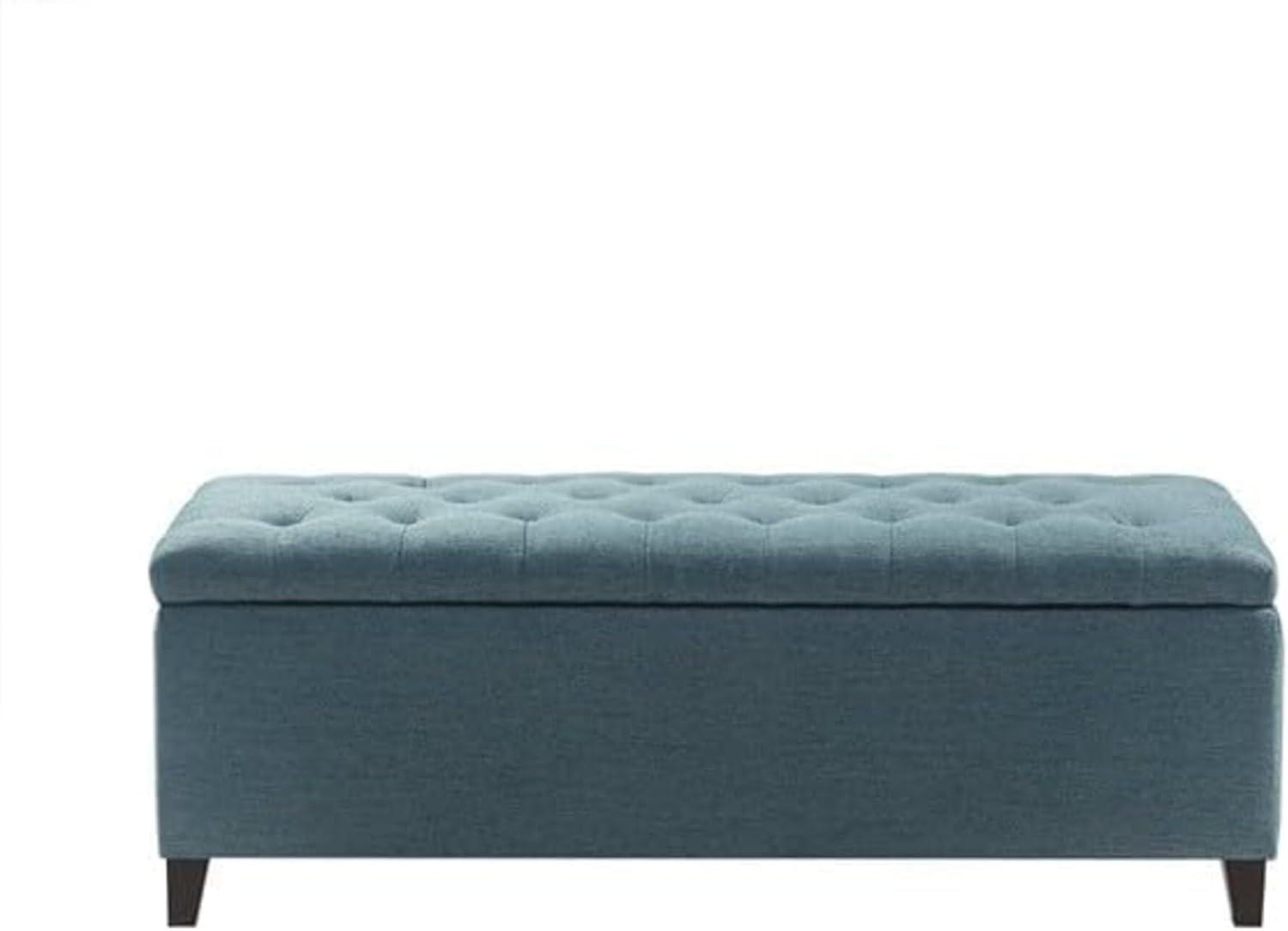 18" Shandra Bench Storage Ottoman with Tufted Top Blue - Home: Faux Leather, Rectangular, Wood Legs, Polyester Upholstered