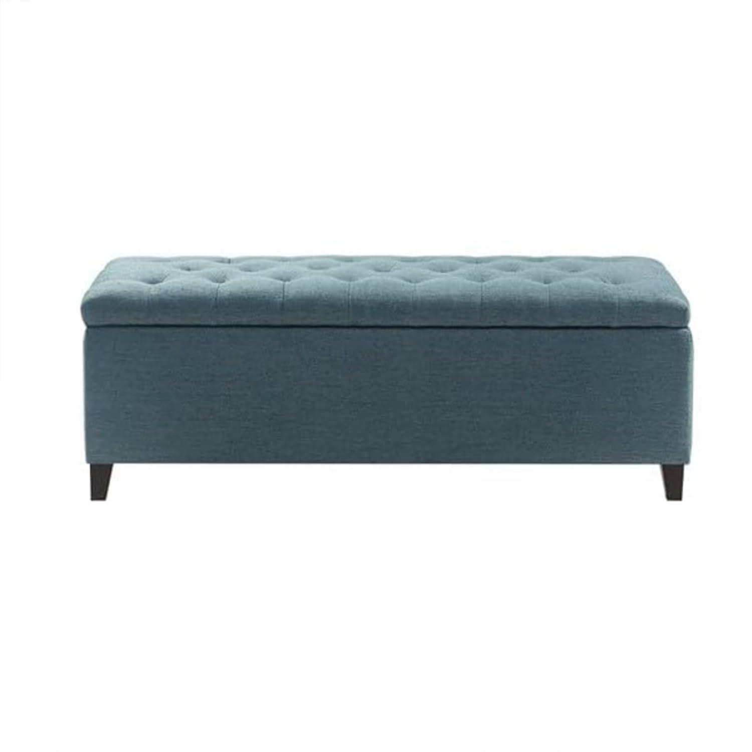 18" Shandra Bench Storage Ottoman with Tufted Top Blue - Home: Faux Leather, Rectangular, Wood Legs, Polyester Upholstered