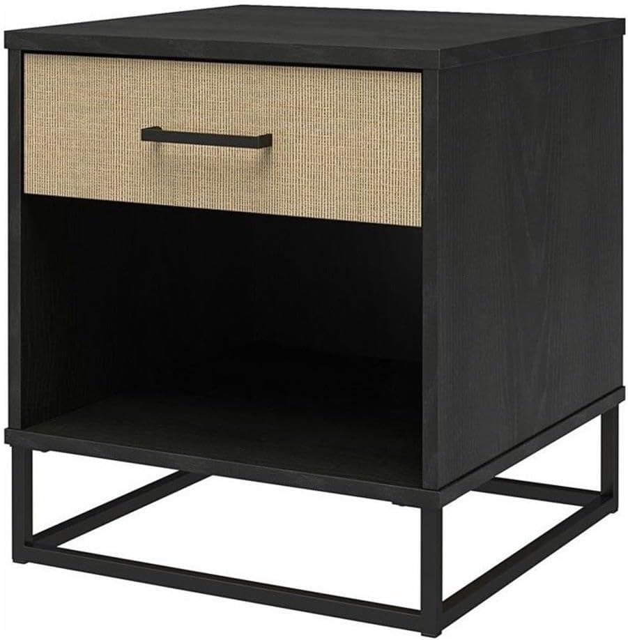 Kelly 1 - Drawer Faux Rattan Nightstand in Black/Brown
