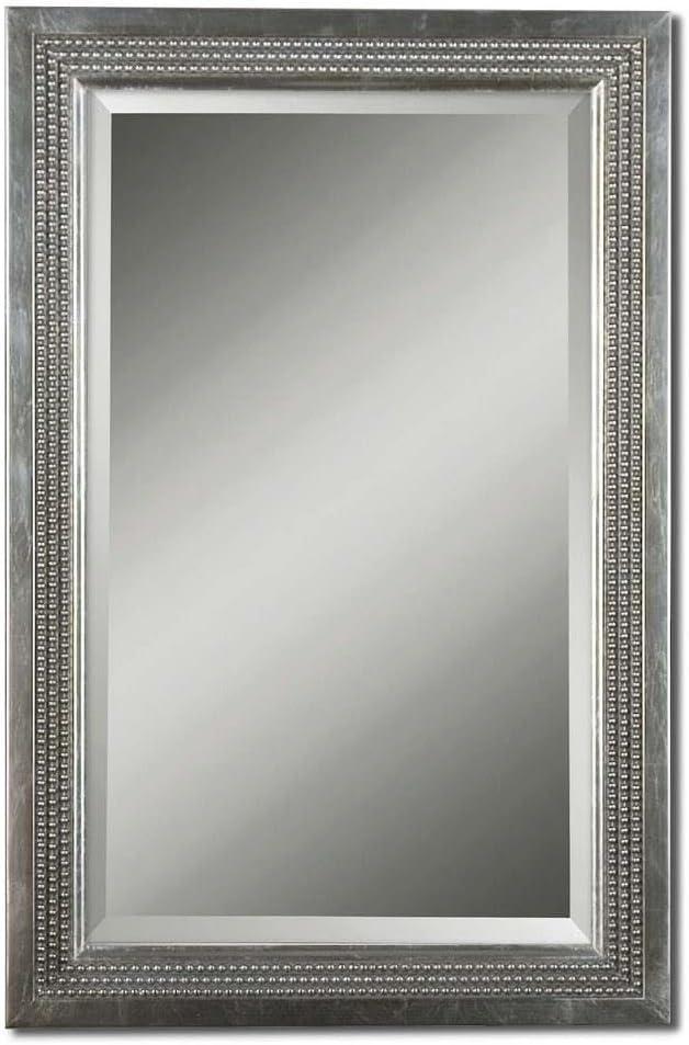 Contemporary Silver Leaf Beaded Wood Vanity Mirror 23"x35"