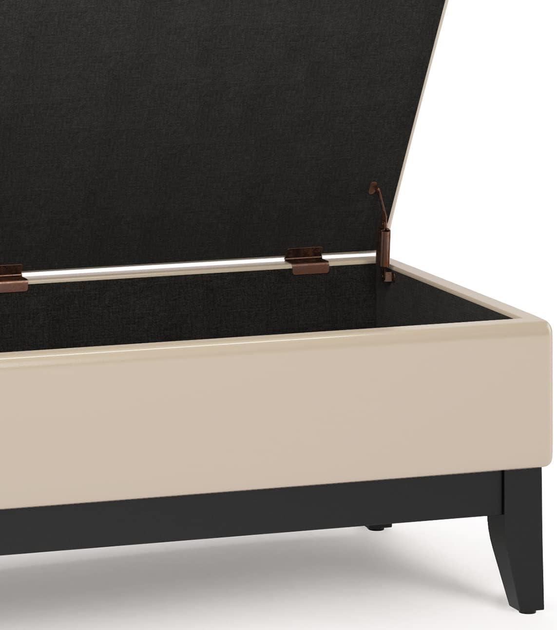 Simpli Home Oregon 42" Wd. Storage Ottoman Bench with Tray in Satin Cream Faux Leather