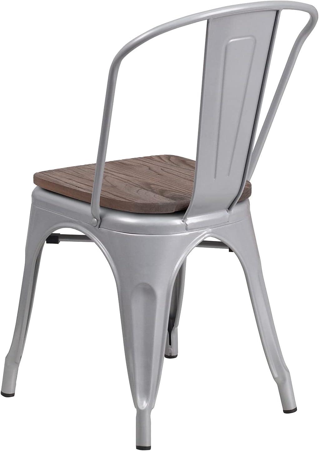 Striling Rustic Walnut Restaurant Chair with Wood Seat & Back and Gray Powder Coat Frame