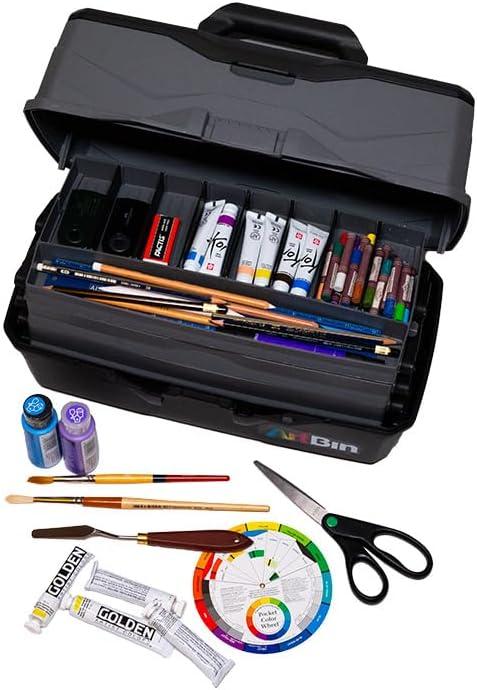 Black and Gray Plastic 3-Tray Art Supply Organizer