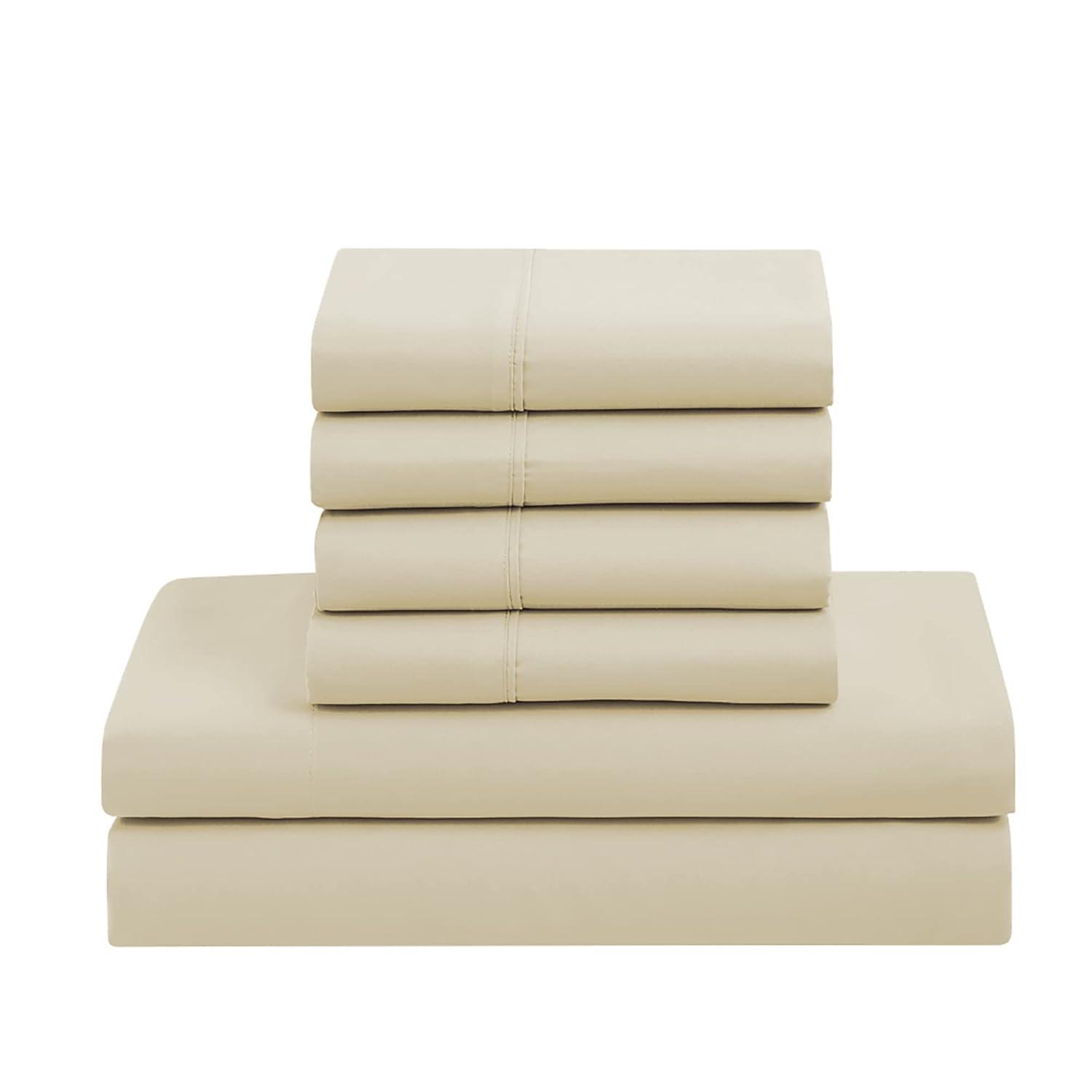 Bed-in-A-Bag Solid Color Comforter & Sheet Set Soft All Season Bedding, Queen, Beige