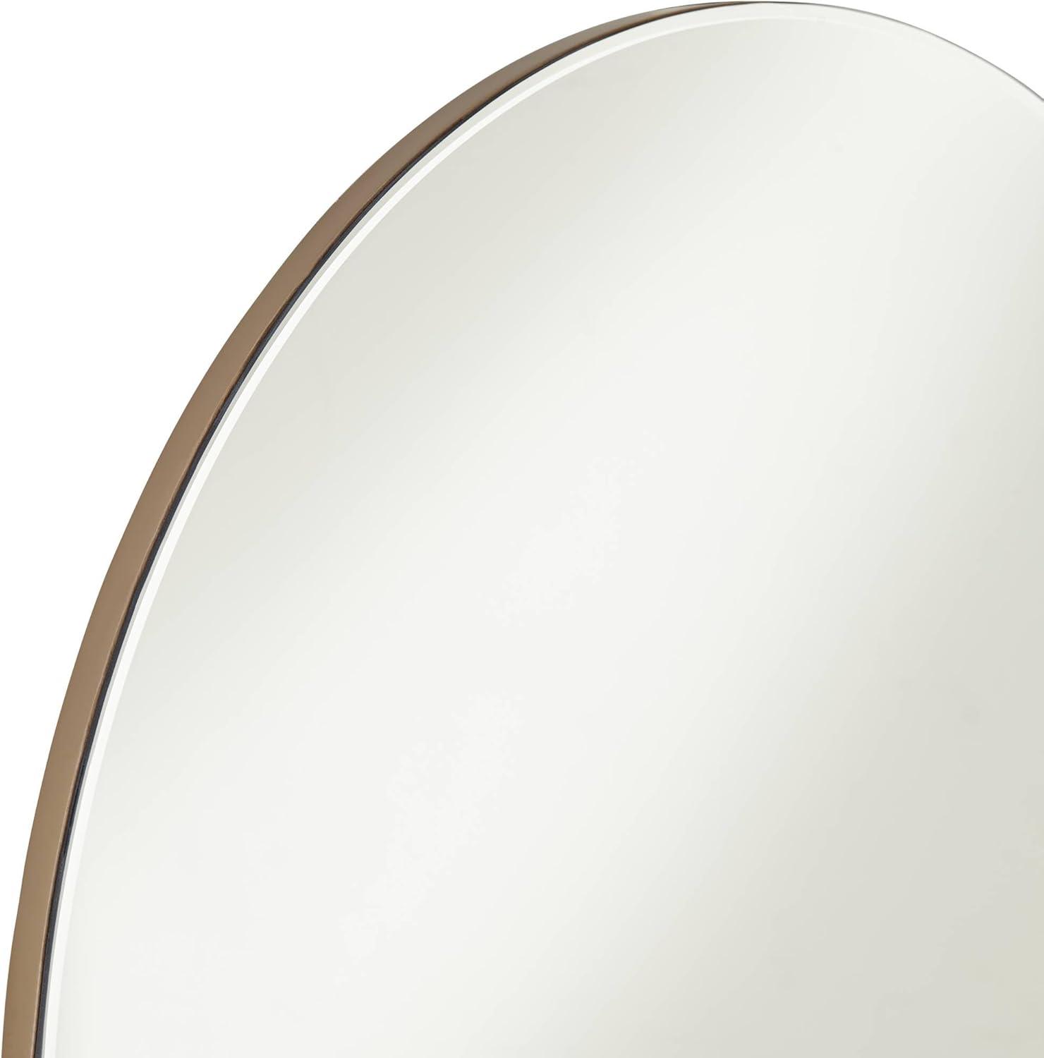Possini Euro Design Loft Round Vanity Wall Mirror with Gold Shelf Modern Beveled Glass Brown Wood Frame 31 1/2" Wide for Bathroom