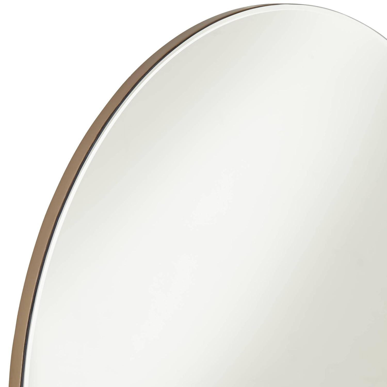 Possini Euro Design Loft Round Vanity Wall Mirror with Gold Shelf Modern Beveled Glass Brown Wood Frame 31 1/2" Wide for Bathroom