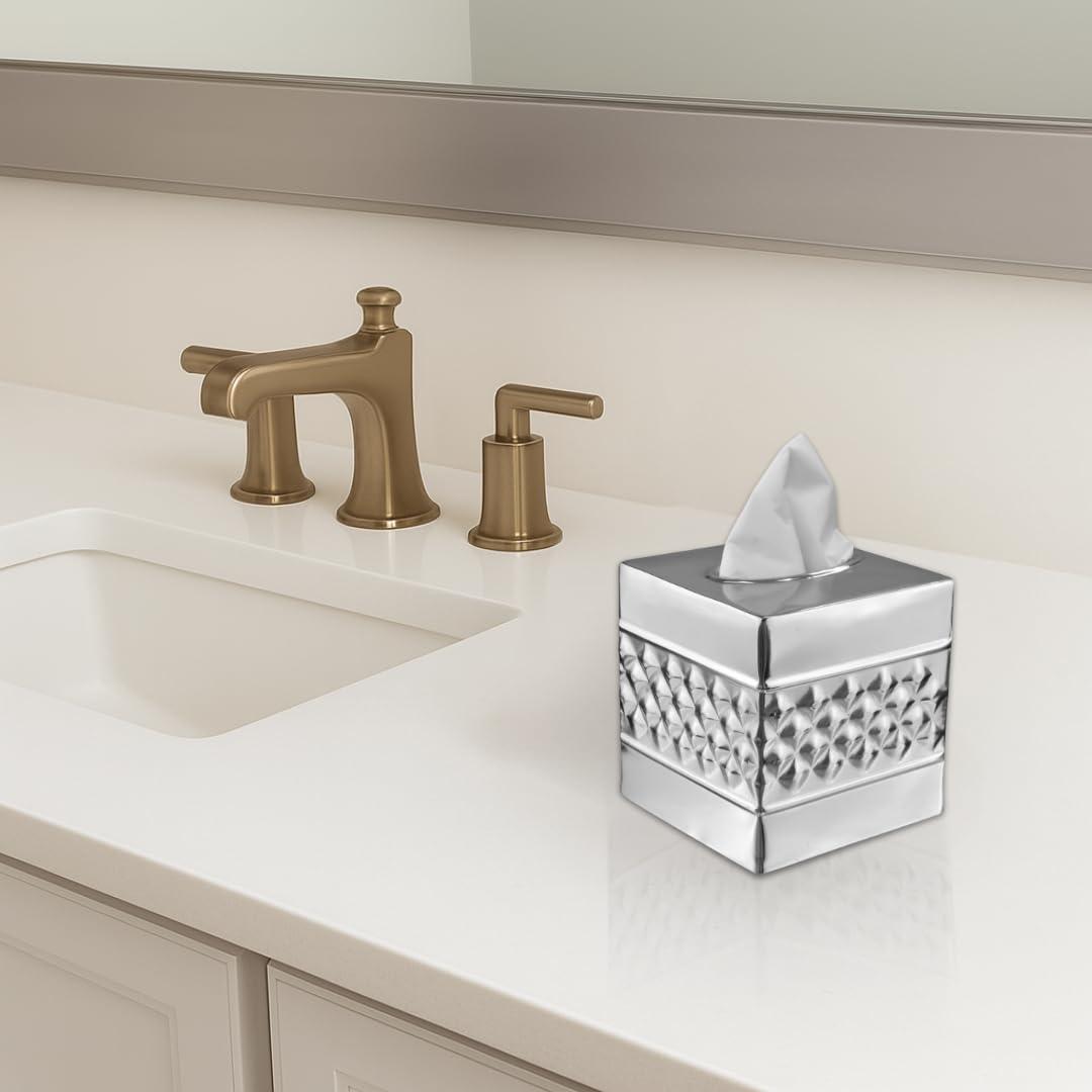 Monarch Abode Geometric Embossed Metal Tissue Box Cover