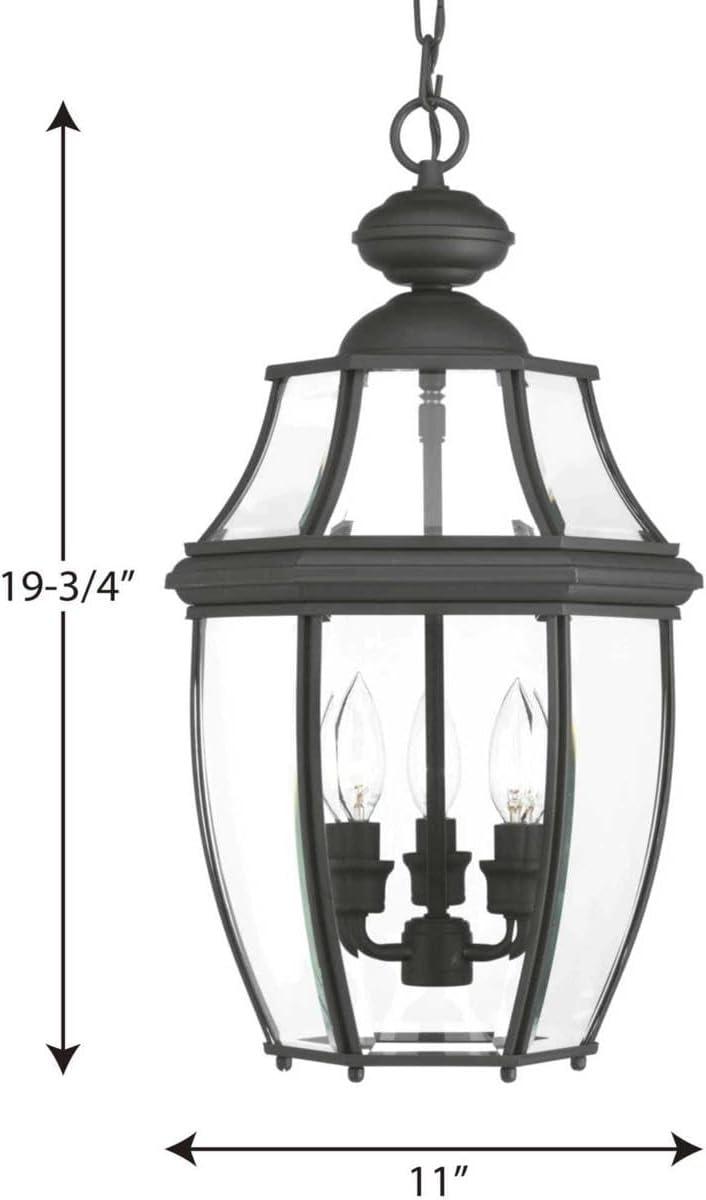 Progress Lighting New Haven 3-Light Outdoor Hanging Lantern, Black, Clear Beveled Glass