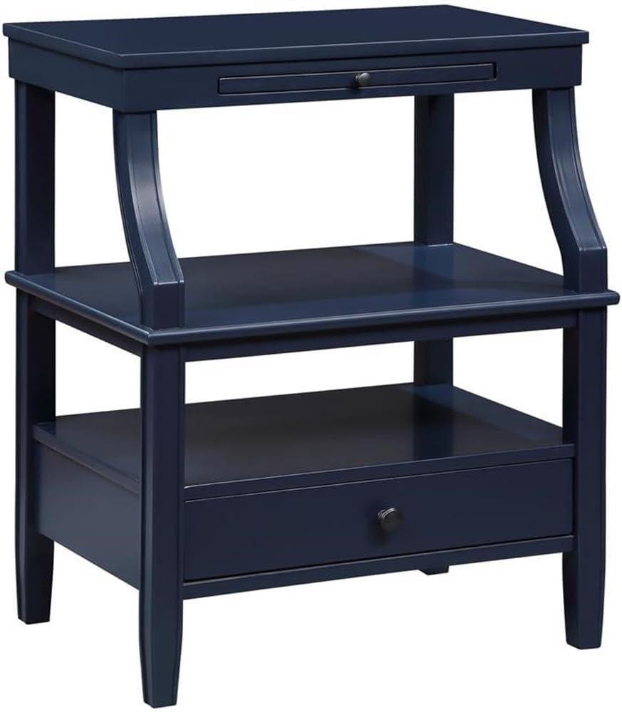 Comfort Pointe Newton Nightstand Midnight Blue: Classic Hardware, Storage Shelf, Pull Out Tray