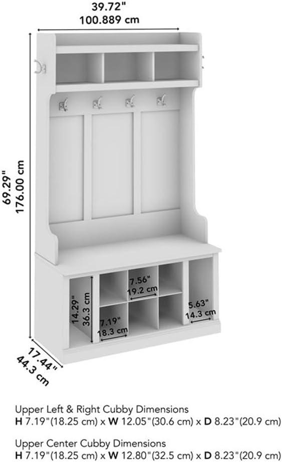 White Washed Maple Hall Tree with Storage Bench and Shelves