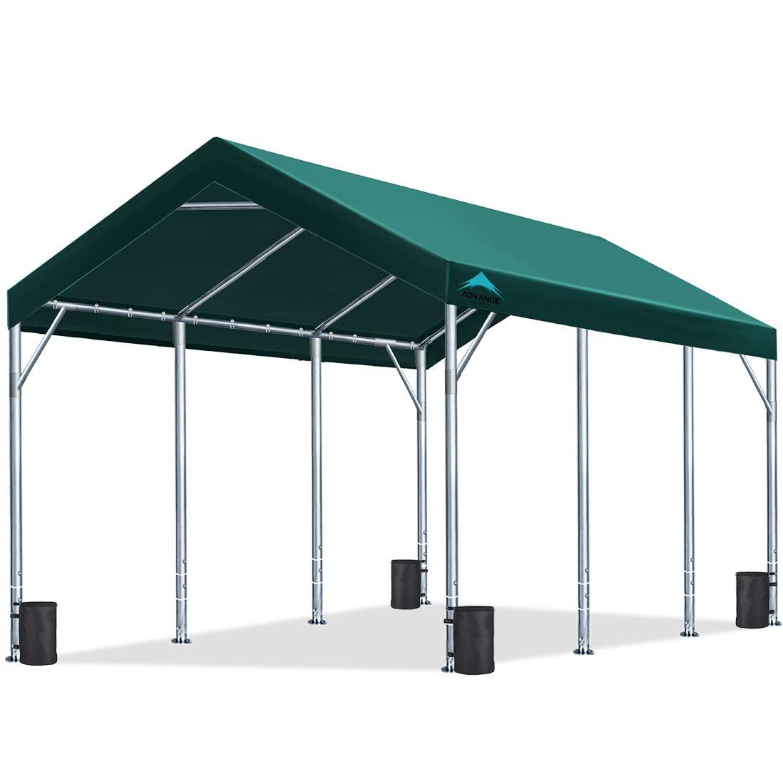 ADVANCE OUTDOOR 12x20 ft Carport with Adjustable Height from 9.5 ft to 11 ft, Heavy Duty Car Canopy, 8 Legs with 8 Reinforced Poles and 4 Sandbags, Green