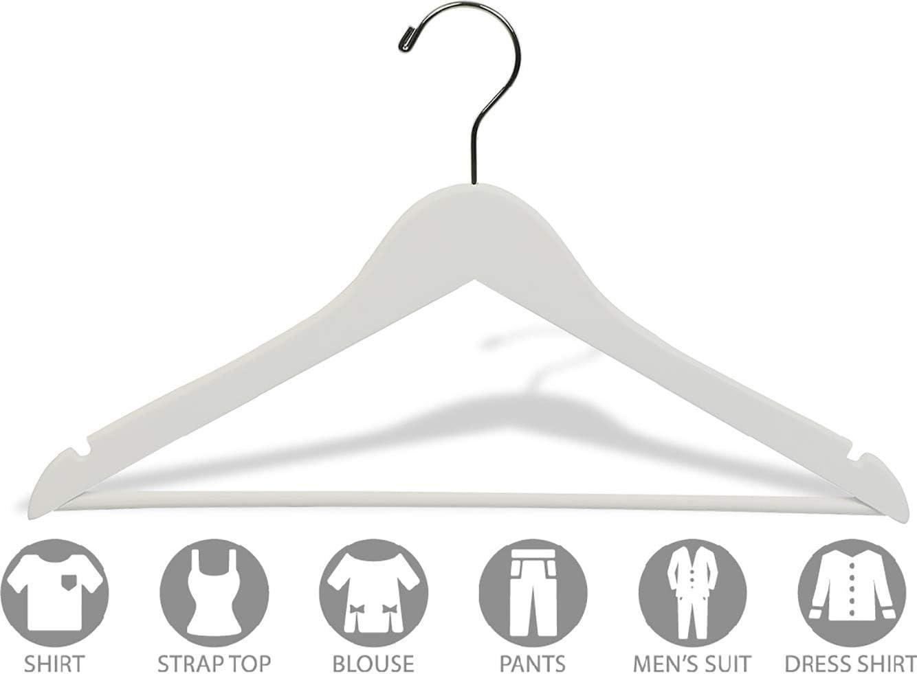 International Innovations White Wooden Suit Hangers with Bar (Box of 100)