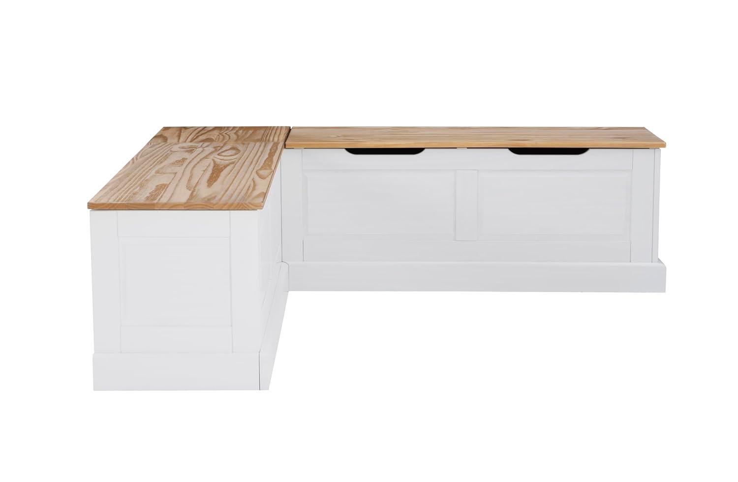 Linon Harris Natural and White Two Tone Backless Corner Breakfast Nook - Nook Only, Table is NOT Included