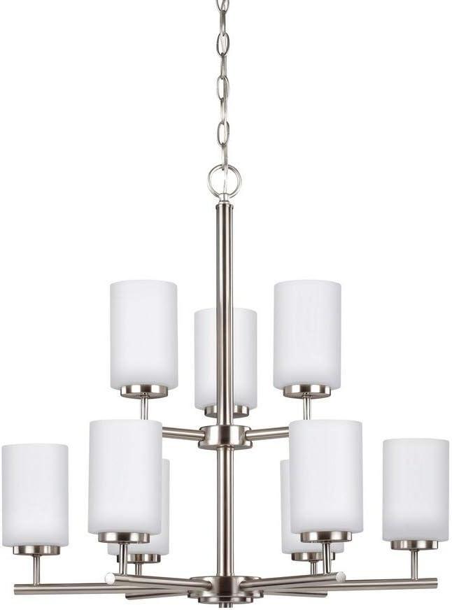 Oslo Sleek 9-Light Brushed Nickel Chandelier with Opal Etched Glass