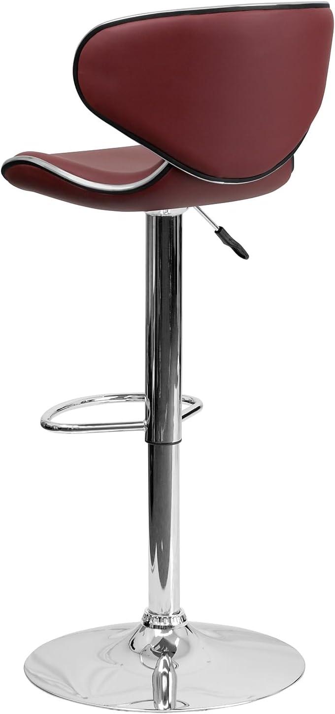 Flash Furniture Contemporary Cozy Mid-Back Burgundy Vinyl Adjustable Height Barstool with Chrome Base