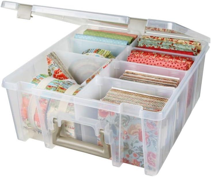 ArtMaster Double-Deep Satchel: Large Portable Art Storage with Removable Dividers & Handle, Clear/Gold