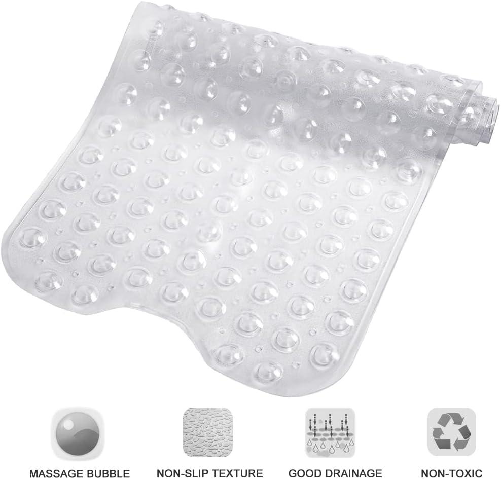 Bathtub Mats for Shower Tub Extra Long Non-Slip Bath Mat, 39 x 16 Inch Shower Mat with Drain Holes and Suction Cups, Bath Tub Mat for Bathroom with Machine Washable (Clear)