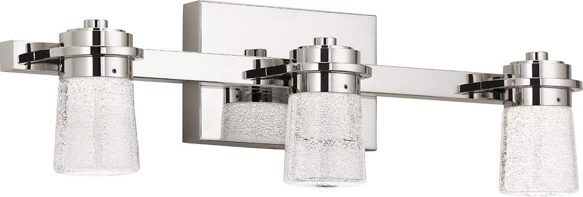 Polished Nickel 3-Light LED Vanity with Clear Bubbled Glass