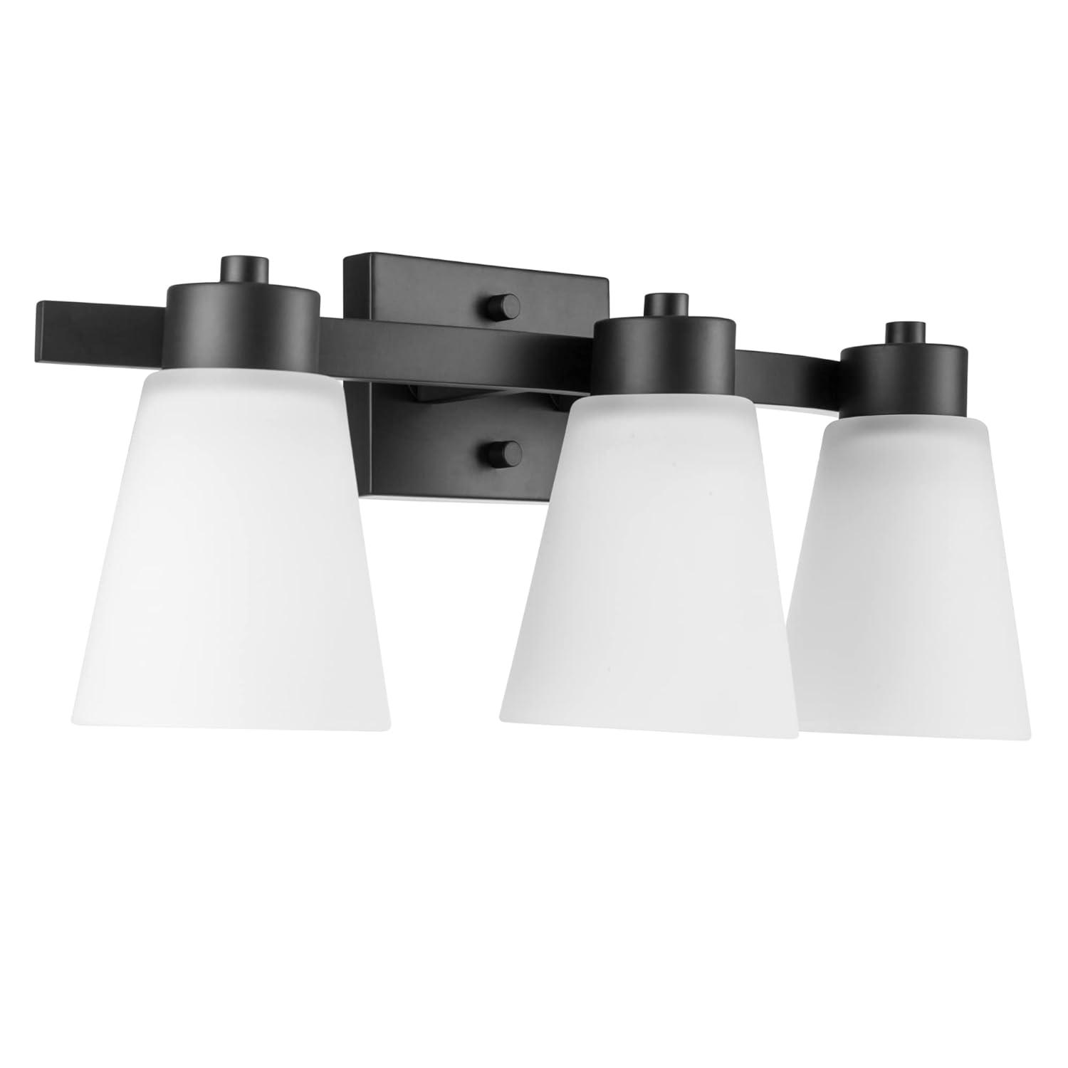 Prominence Home Fairendale 3-Light Matte Black Bathroom Vanity Light with Frosted Glass Shade
