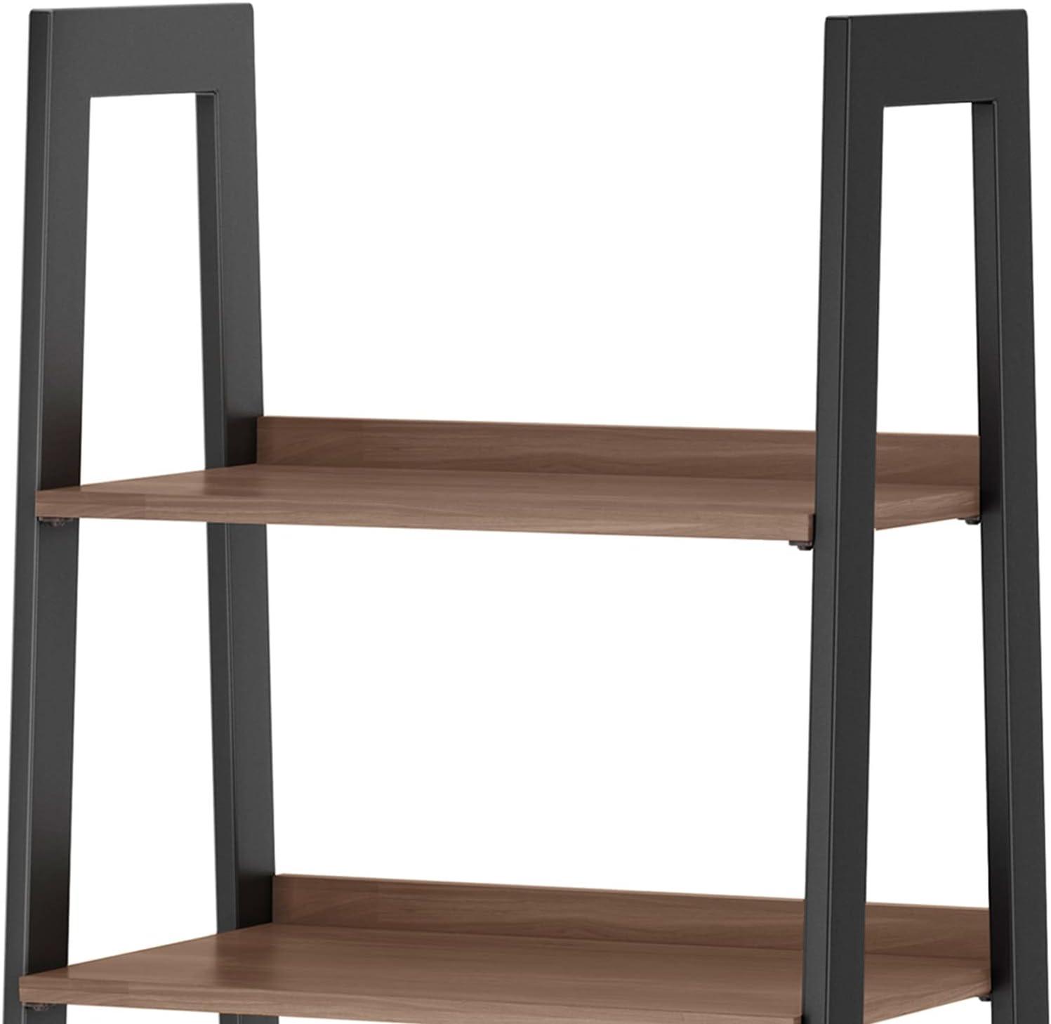 Simpli Home Sawhorse Modern Industrial and Metal Ladder Shelf with Storage in Walnut