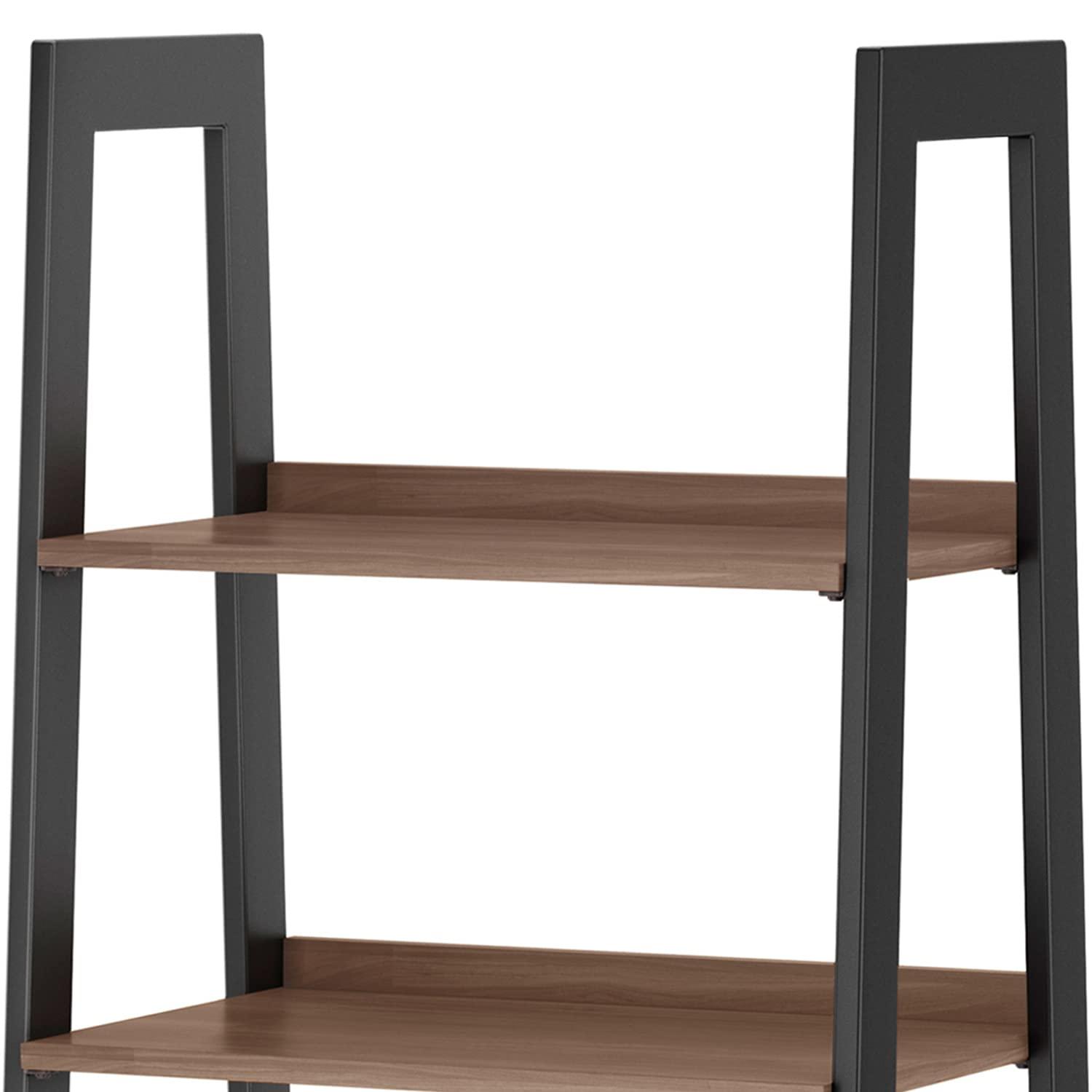 Simpli Home Sawhorse Modern Industrial and Metal Ladder Shelf with Storage in Walnut