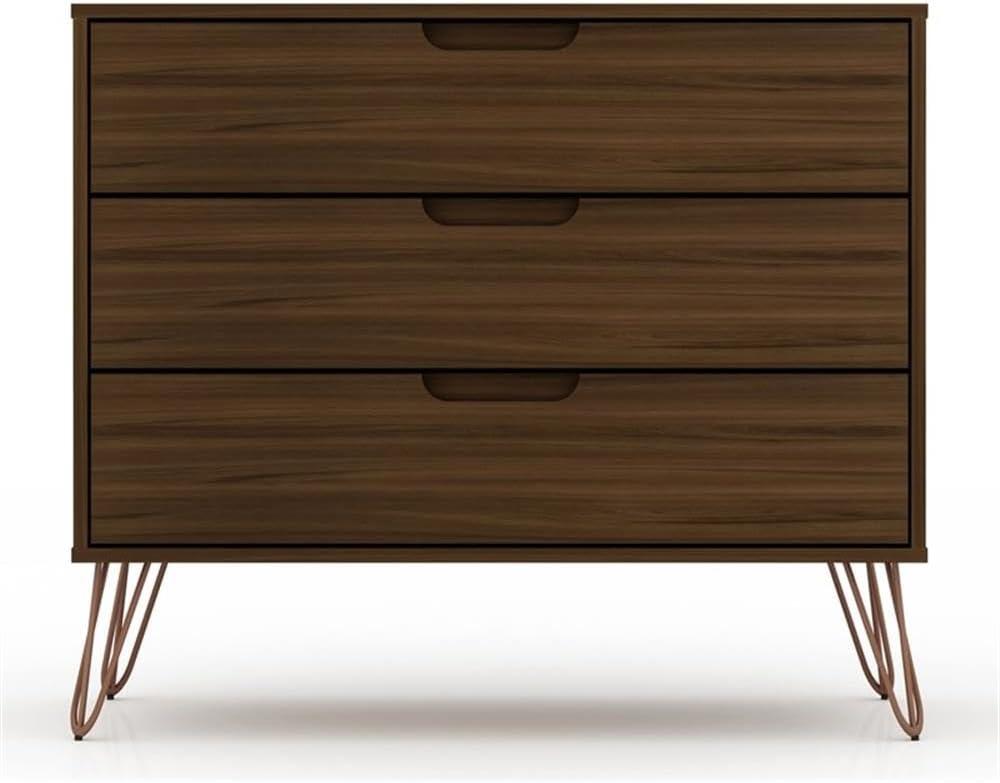 Manhattan Comfort Rockefeller Dresser Brown - Manhattan Comfort: MDF Composite Frame, 3-Drawer Storage for Bedroom, Assembly Required