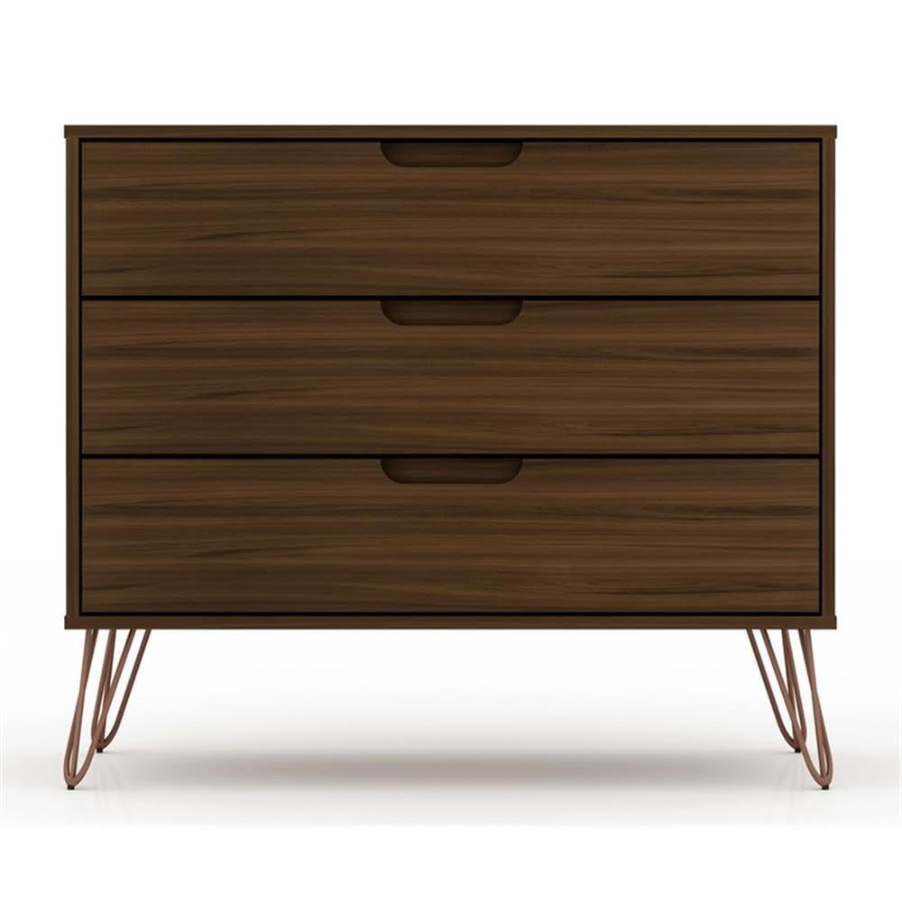 Manhattan Comfort Rockefeller Dresser Brown - Manhattan Comfort: MDF Composite Frame, 3-Drawer Storage for Bedroom, Assembly Required