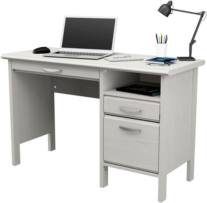 Inval Laminate Computer Desk with 2 Drawers and Open Storage, Washed Oak