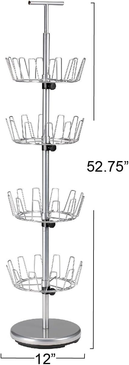 Household Essentials 4 Tier Shoe Tree Silver: Iron Frame Shoe Rack, Holds 24 Pairs, Freestanding Shoe Storage Solution