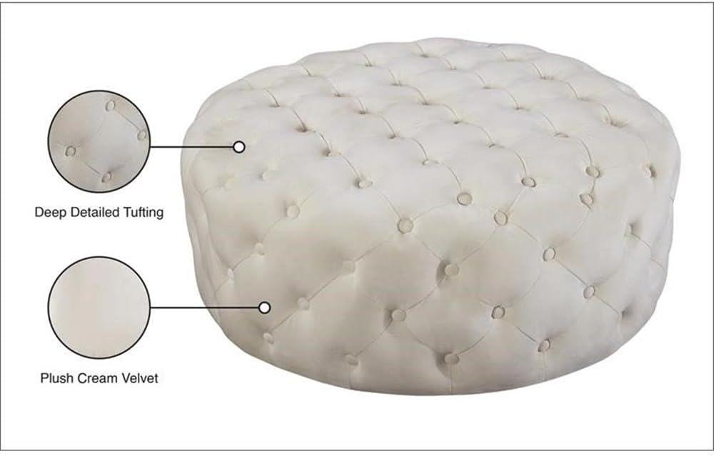 Cream Velvet Tufted Round Ottoman Bench