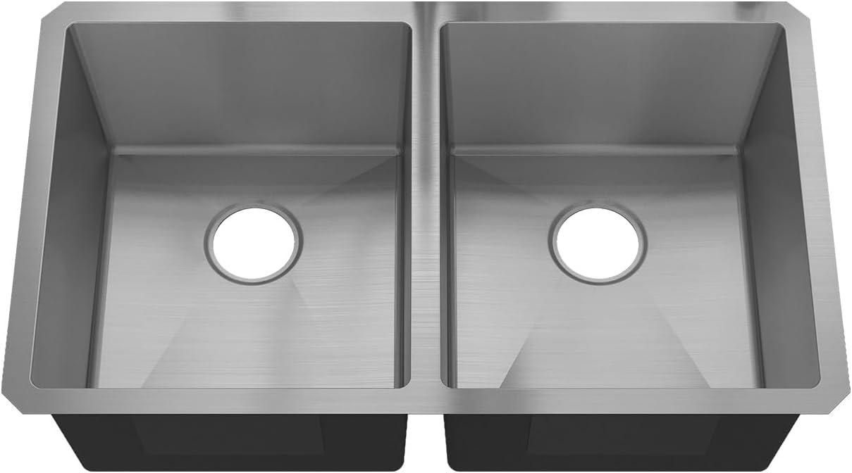 Sinber 32" x 19" Undermount Double Bowl Kitchen Sink with 18 Gauge 304 Stainless Steel Satin Finish