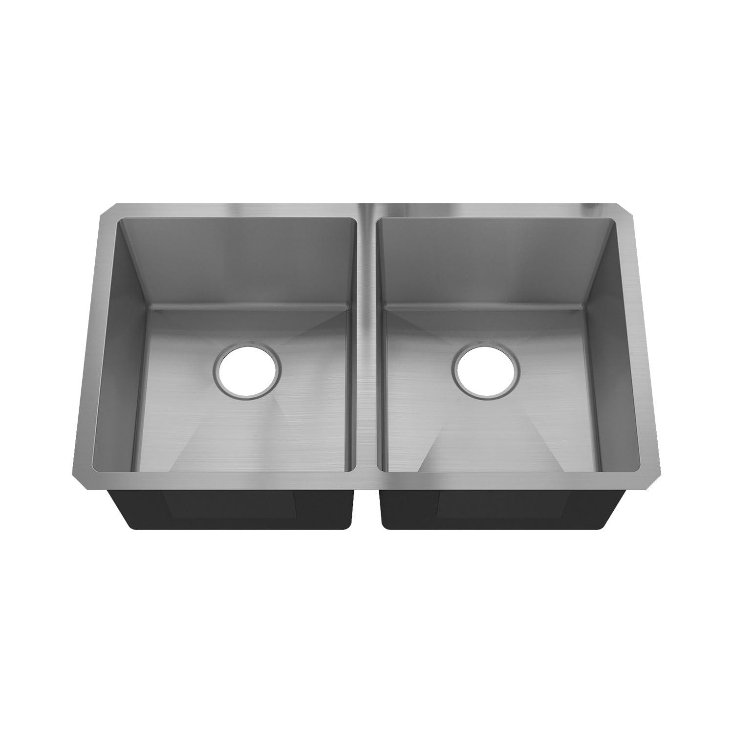 Sinber 32" x 19" Undermount Double Bowl Kitchen Sink with 18 Gauge 304 Stainless Steel Satin Finish
