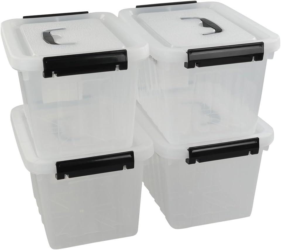 Ggbin 6 Quart Clear Latch Storage Box with Black Handle and Latches - 4 Pack