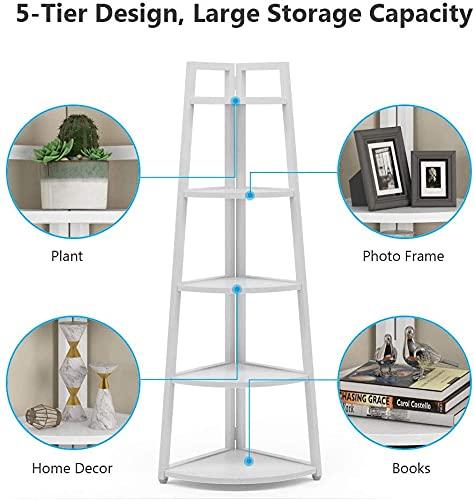 Hommoo 5-Tier Corner Shelf, 70" Tall Corner Ladder Shelf Small Bookshelf White