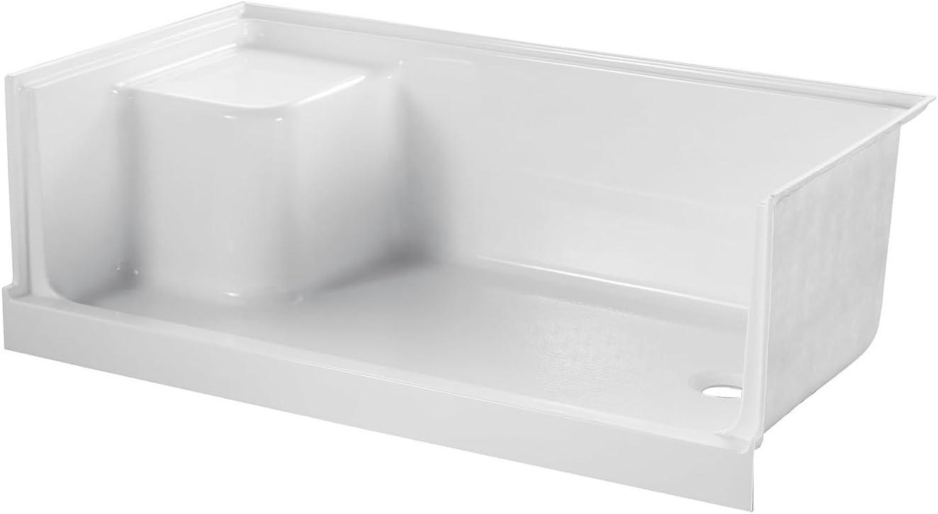 60" W x 32" D Single Threshold Shower Base with Seat