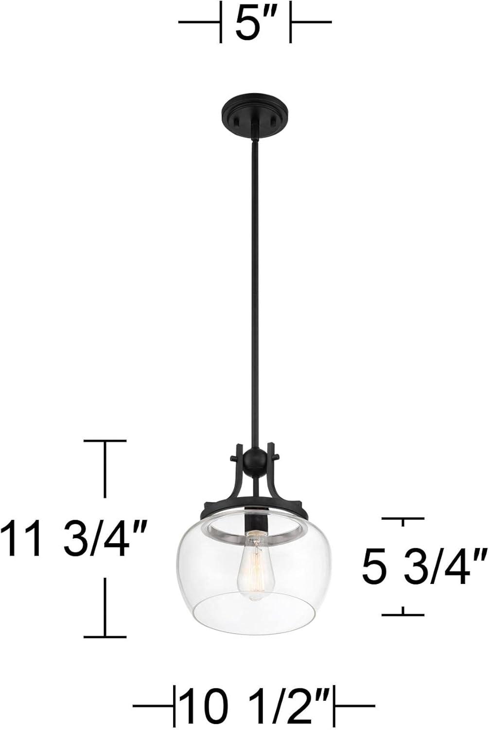 Regency Hill Kristov Black Mini Pendant 10 1/2" Wide Modern Industrial Clear Glass Shade for Dining Room House Foyer Kitchen Island Entryway Bedroom