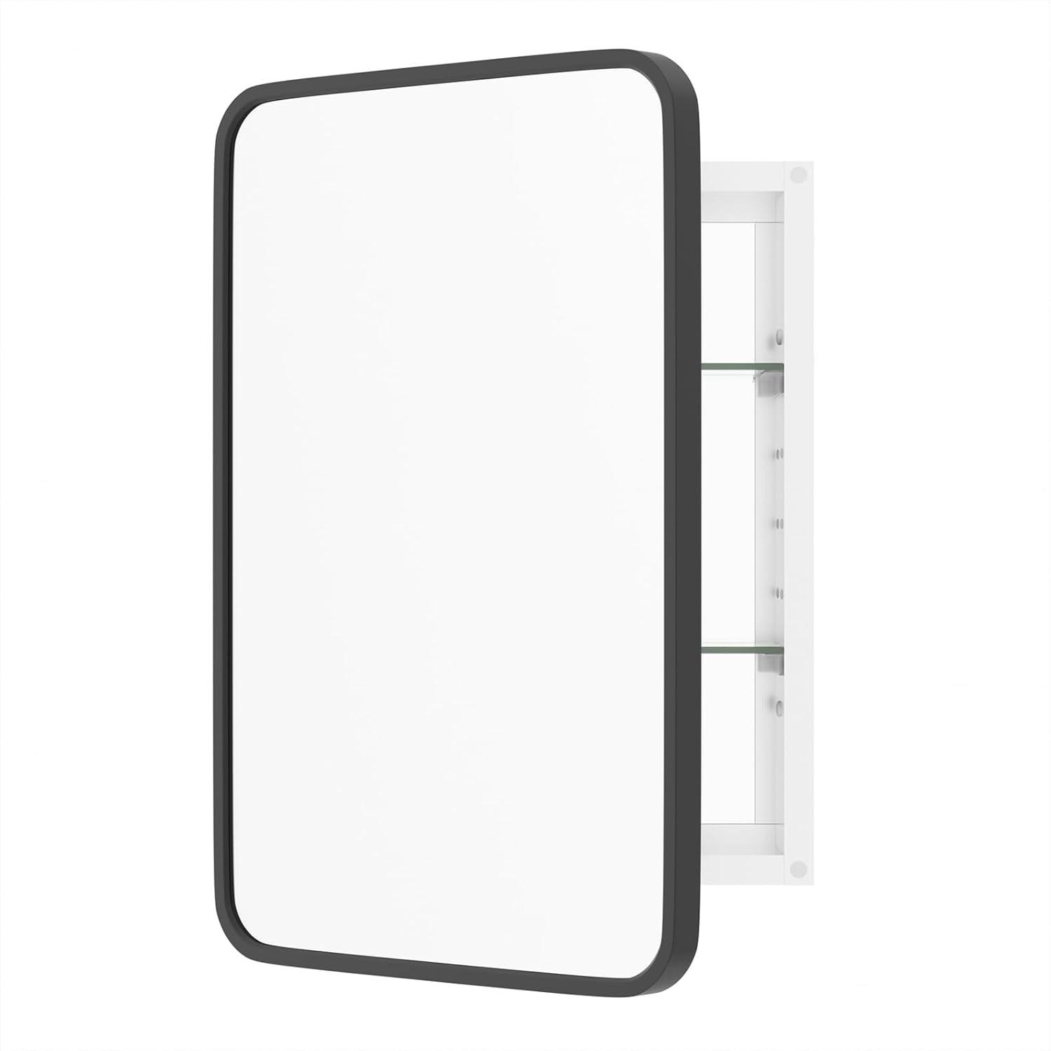 Bathroom Medicine Cabinet With Mirror, 16X24 Inch Gold Recessed Medicine Cabinet With Round Corner Aluminum Alloy Metal Framed, Single Door Modern Medicine Cabinet With Storage