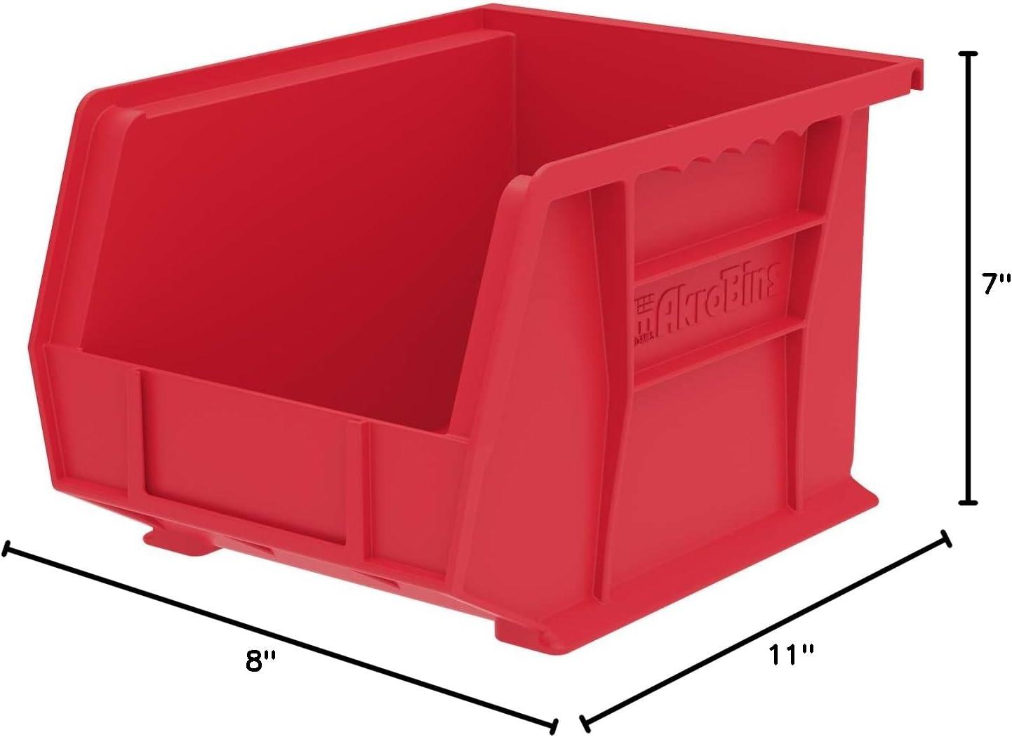 Red Stackable Plastic Storage Bin with Divider Slot